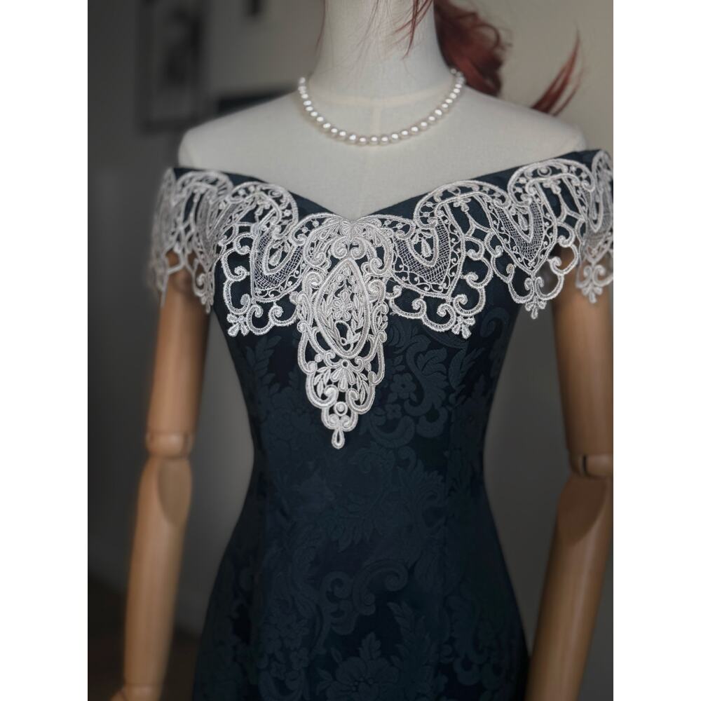 Vintage Jessica McClintock Gunne Sax Jacquard Lace Dress